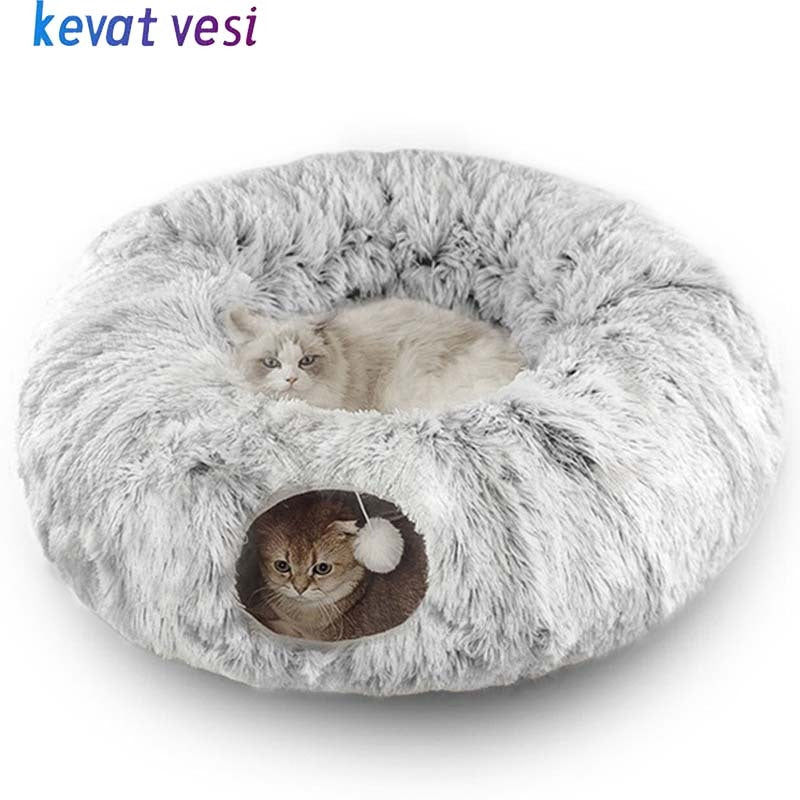 Plush Warm Cat Bed With Tunnel