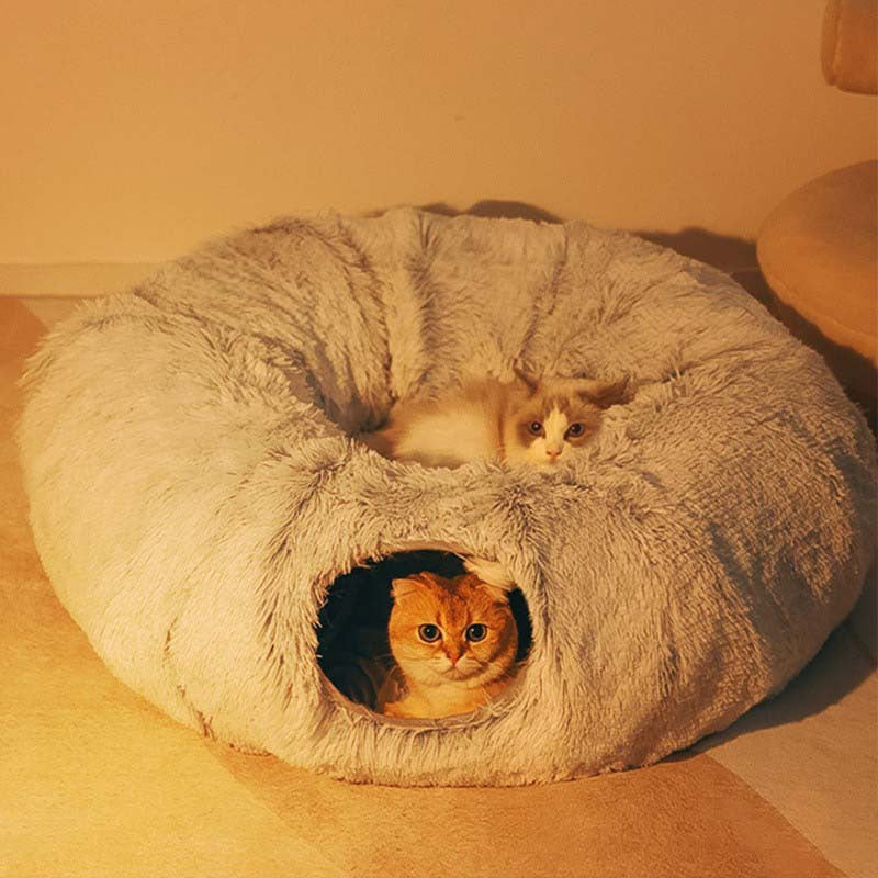 Plush Warm Cat Bed With Tunnel