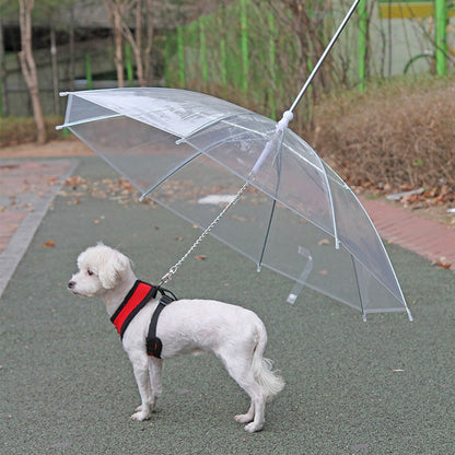 Pet Umbrella Leash - Transparent Waterproof Dog Umbrella with Leash Attachment